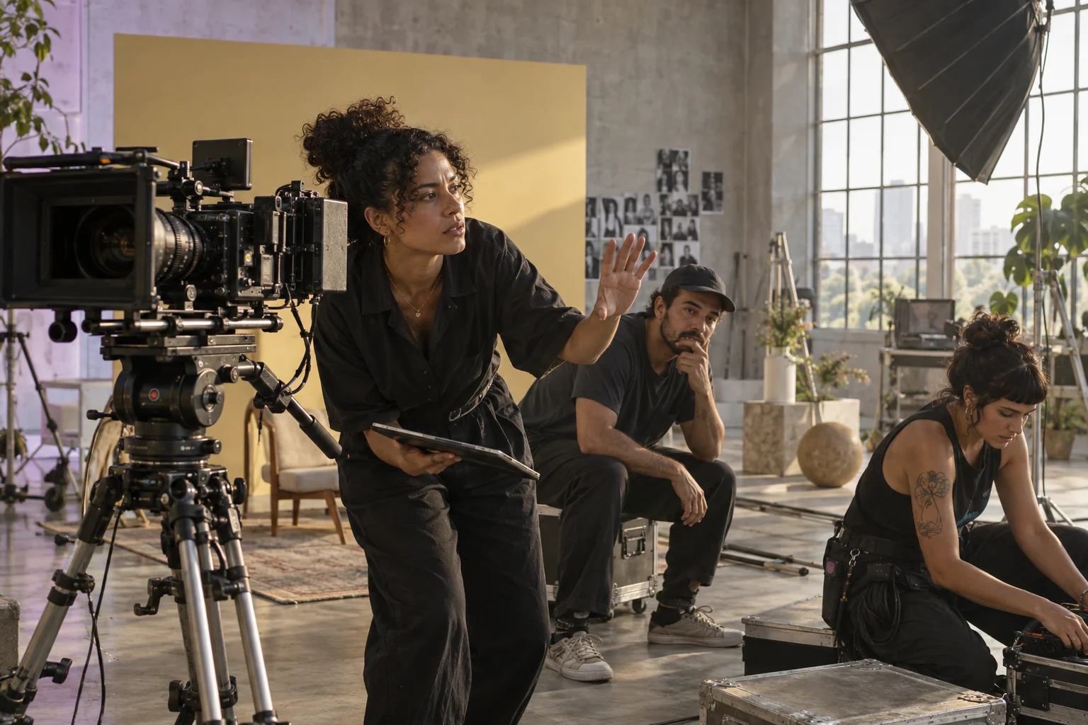 Equipe audiovisual em uma produção